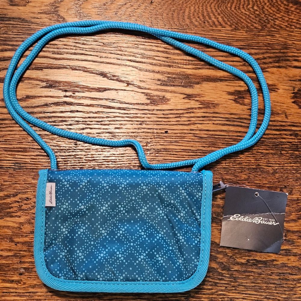 Eddie Bauer Blue Dot Neck Wallet Travel Organizer Crossbody Ripstop‎  Bag New